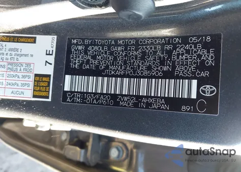 2018 Toyota Prius Prime Plus from USA, damaged, VIN JTDKARFP0J3085906